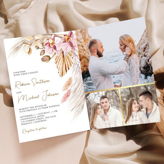 Boho Pampas Pink Orchid Floral QR Code Wedding