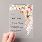 Boho Pampas Pink Orchid Floral Wedding Acryl Uitnodigingen (Insitu (Draagbaar))