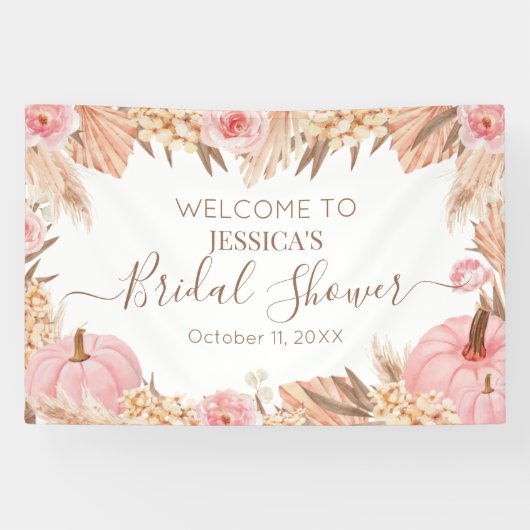 Boho Pampas Pink Pumpkin bridal shower Welcome  Spandoek (Horizontaal)