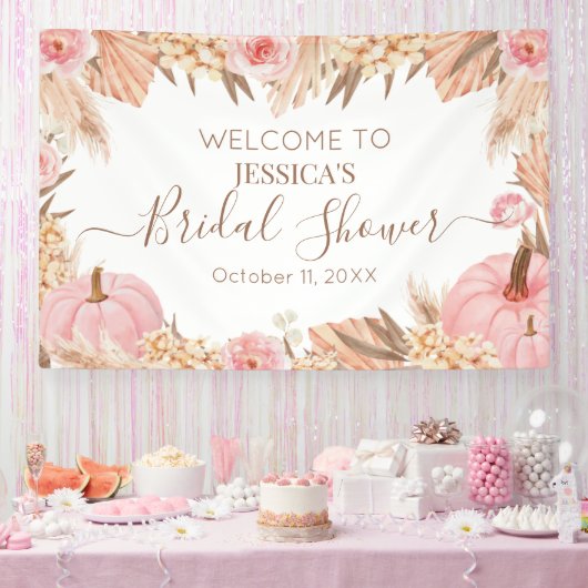 Boho Pampas Pink Pumpkin bridal shower Welcome  Spandoek (Feest)