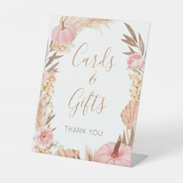 Boho Pampas pink Pumpkin cards & gifts sign Reclamebord Met Voetstuk