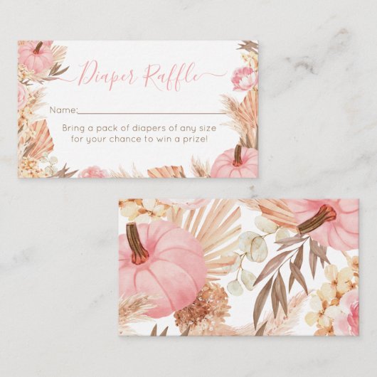 Boho Pampas Pink Pumpkin diaper raffle Informatiekaartje (Voorkant / Achterkant)