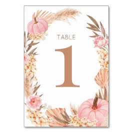 Boho Pampas pink  Pumpkin Table number Kaart