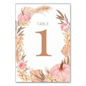 Boho Pampas pink  Pumpkin Table number Kaart (Achterkant)