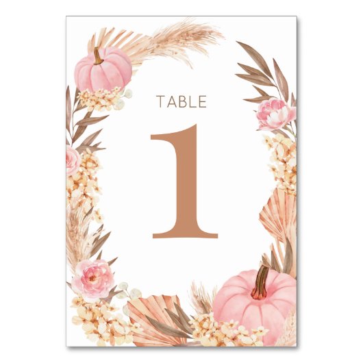 Boho Pampas pink  Pumpkin Table number Kaart (Achterkant)