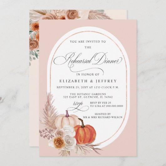 Boho Pampas Pompoenen Herfst Rehearsal Dinner Kaart (Voorkant / Achterkant)