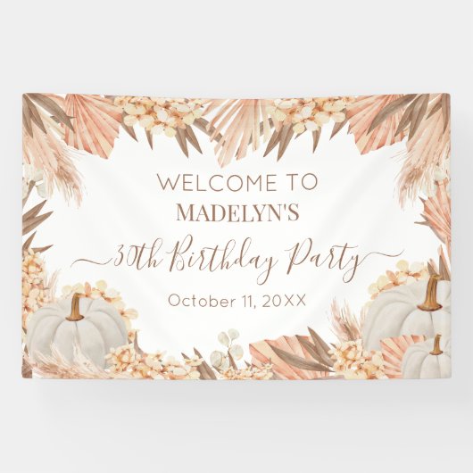 Boho Pampas Pumpkin birthday party Welcome banner (Horizontaal)