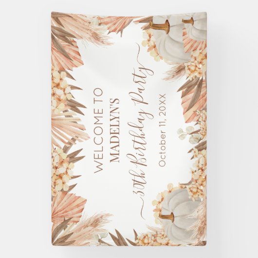 Boho Pampas Pumpkin birthday party Welcome banner (Verticaal)