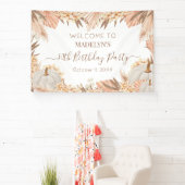Boho Pampas Pumpkin birthday party Welcome banner (Insitu)