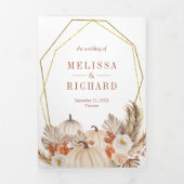 Boho Pampas Pumpkin Floral Terracotta Fall Wedding Drieluik Uitnodiging (Cover)