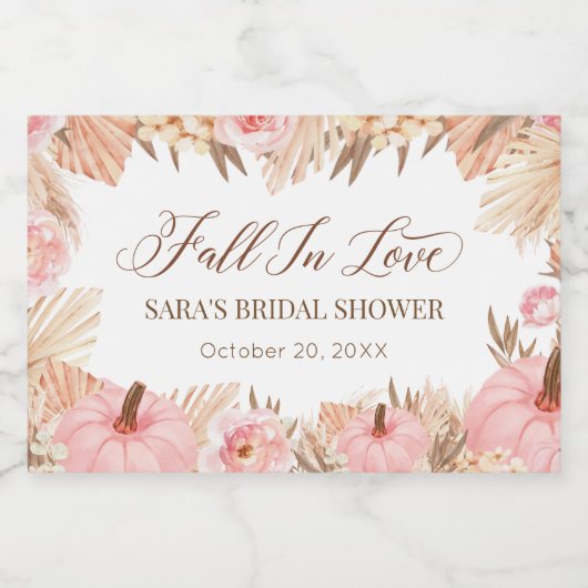 Boho Pampas Pumpkin pink Fall Sparkling Wine Label Wijnetiket (Enkel label)