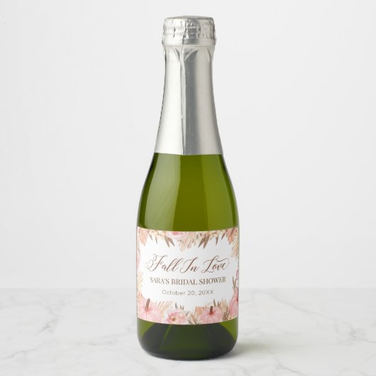 Boho Pampas Pumpkin pink Fall Sparkling Wine Label Wijnetiket (Voorkant)