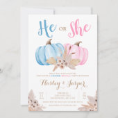 Boho Pampas Pumpkin Roze Blauw Geslacht Reveal Par Kaart (Voorkant)