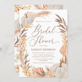 Boho Pampas Pumpkin White Bridal Shower Kaart
