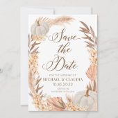 Boho Pampas Pumpkin White Fall Save the Date Kaart (Voorkant)