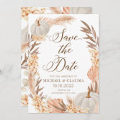 Boho Pampas Pumpkin White Fall Save the Date Kaart (Voorkant / Achterkant)
