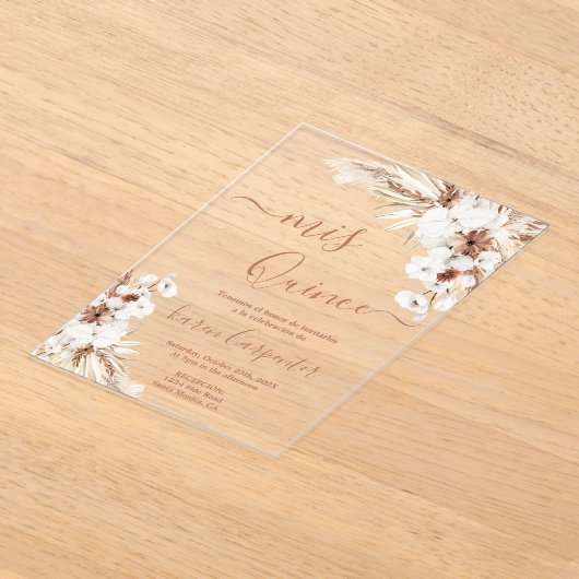 Boho Pampas Quinceanera acryl Acryl Uitnodigingen (Laagn)
