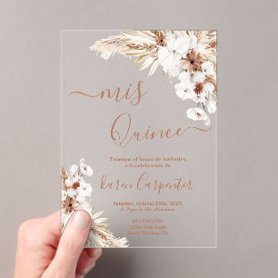 Boho Pampas Quinceanera acryl Uitnodigingen