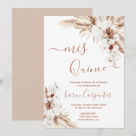 Boho Pampas Quinceanera Kaart (Voorkant / Achterkant)