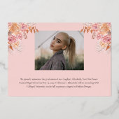 Boho Pampas Roos 3 Foto Afstuderen Afstuderen Roze Folie Uitnodiging (Achterkant)