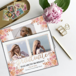 Boho Pampas Roos 3 Foto Afstuderen Afstuderen Whit Folie Uitnodiging