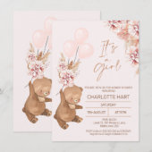 Boho Pampas Roos Gold Beer Balloons Baby shower Kaart (Voorkant / Achterkant)