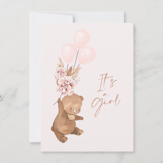 Boho Pampas Roos Gold Beer Balloons Baby shower Kaart (Achterkant)