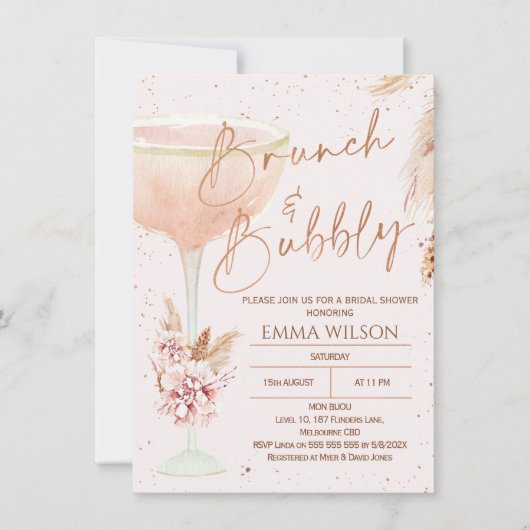 Boho Pampas Roos Gold Brunch Bubble Vrijgezellenfe Kaart (Voorkant)