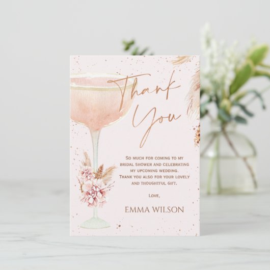 Boho Pampas Roos Goud Vrijgezellenfeest Dank u kaa Kaart (Staand voorkant)