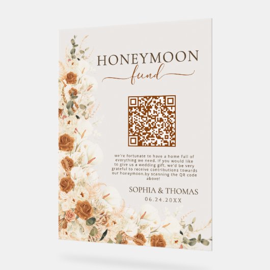 Boho Pampas Roos Waterverf Honeymoon Fund Wedding Acryl Bord (Hoek)