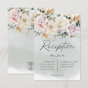 Boho Pampas & Roses Green Reception Kaart