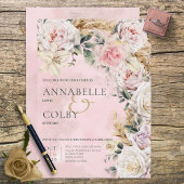 Boho Pampas & Roses Wedding Invitation Kaart