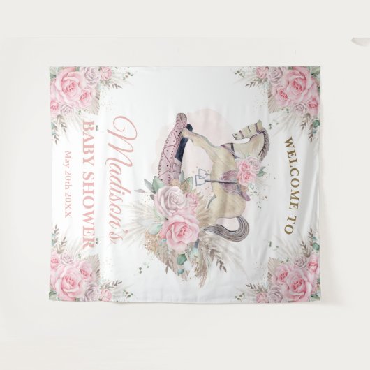Boho Pampas Roze Bloemen Rocking Horse Achtergrond Wandkleed (Voorkant (horizontaal))