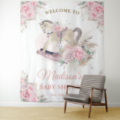 Boho Pampas Roze Bloemen Rocking Horse Achtergrond Wandkleed (In situ)
