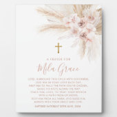 Boho Pampas Roze Meisje Bloemen Doop Gebedsbord Fotoplaat (Voorkant)