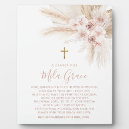 Boho Pampas Roze Meisje Bloemen Doop Gebedsbord Fotoplaat