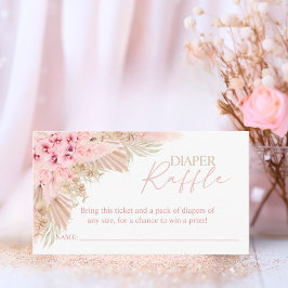 Boho Pampas Roze Meisje DIAPER RAFFLE Baby shower Informatiekaartje