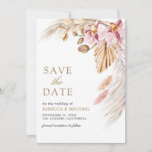 Boho Pampas Roze Orchidee Bloem Foto Bruiloft Save The Date (Voorkant)