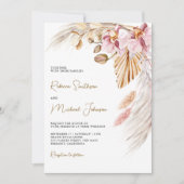 Boho Pampas Roze Orchidee Bloem QR Code Trouwen Kaart (Voorkant)