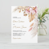 Boho Pampas Roze Orchidee Bloem QR Code Trouwen Kaart (Staand voorkant)