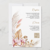 Boho Pampas Roze Orchidee Bloemen QR Code Bruiloft Kaart (Achterkant)