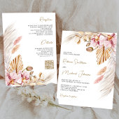 Boho Pampas Roze Orchidee Bloemen QR Code Bruiloft Kaart