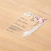 Boho Pampas Roze Orchidee Bloemige Bruiloft Acryl Uitnodigingen (Laagn)