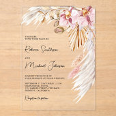 Boho Pampas Roze Orchidee Bloemige Bruiloft Acryl Uitnodigingen (Voorkant)