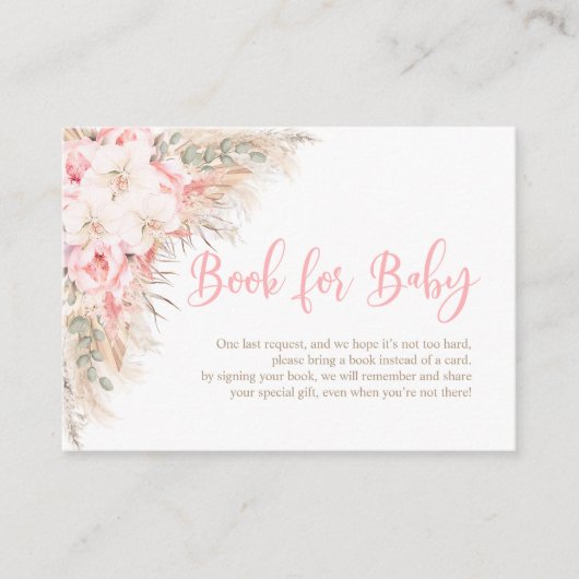 Boho Pampas Roze Orchideeën Boek voor Baby shower  Informatiekaartje (Voorkant)