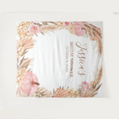 Boho Pampas Roze Pompoen Bruiloft Bruidsfeest bani Wandkleed (Voorkant (horizontaal))