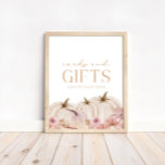 Boho Pampas Roze Pompoen Kaarten & Geschenken Poster<br><div class="desc">Accentueer uw thema op uw baby shower display tafel met ons volledig aanpasbare 'kaarten en geschenken' teken. Dit ontwerp is voorzien van waterverf roze en ivoren pompoenen,  pampasgras en bloeiende botanische producten. Pas dit ontwerp moeiteloos aan uw behoeften aan! Dit ontwerp is beschikbaar voor druk EN onmiddellijke digitale download!</div>