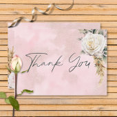 Boho Pampas & Roze Rozen Bruiloft Bedankkaart