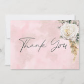 Boho Pampas & Roze Rozen Bruiloft Bedankkaart (Voorkant)