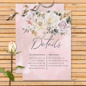 Boho pampas & roze rozen bruiloft details informatiekaartje